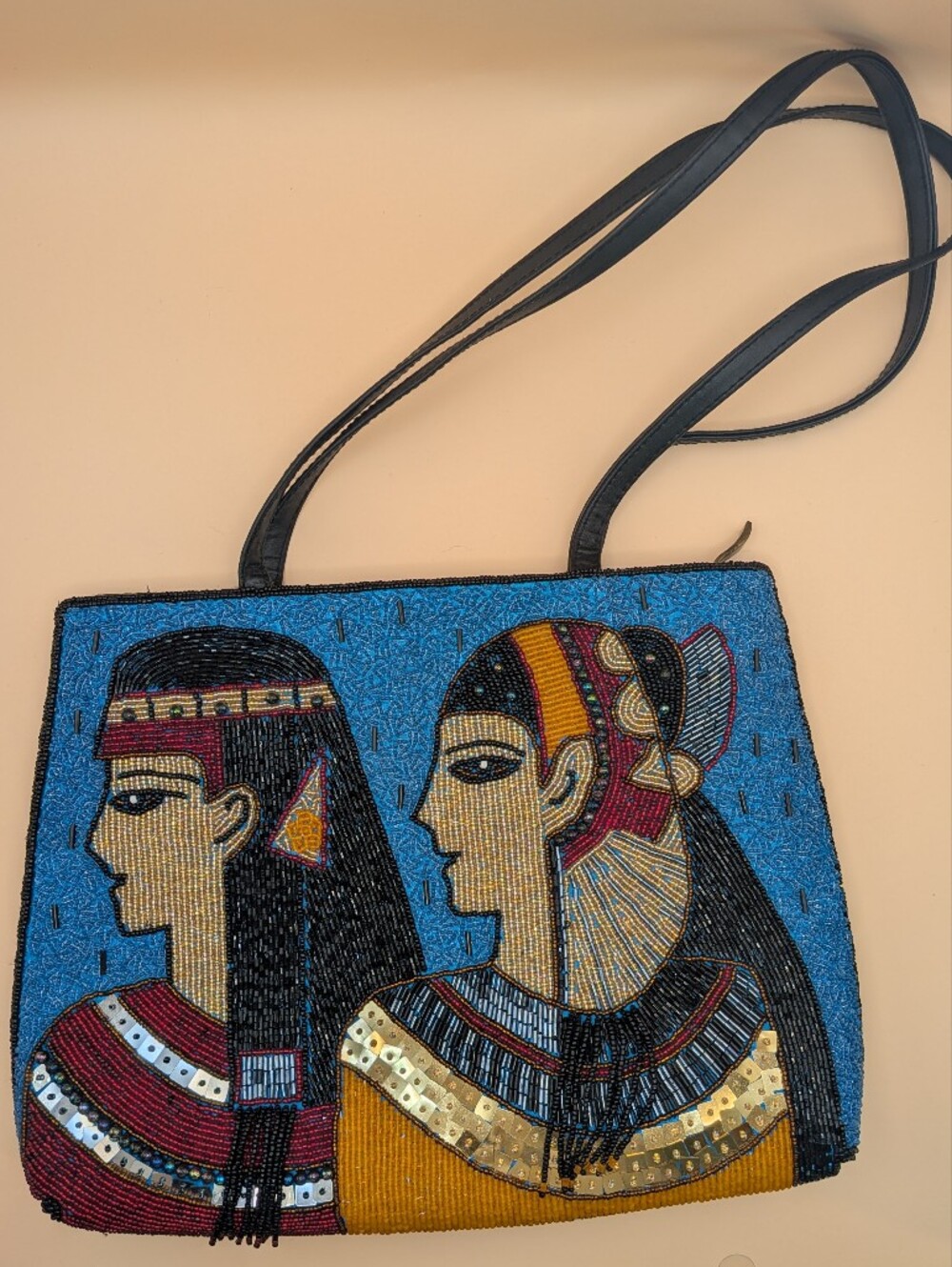 Vintage 90s Chicos Beaded Isis Shoulder Bag Purse Egyptian Goddess